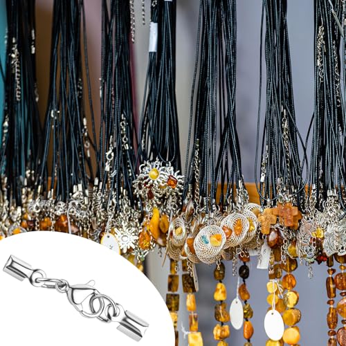 12 Stück Kettenverschluss Edelstahl, Lederband Armband Verschluss, Verschlüsse für Armbänder, Silber Schmuckverschluss für DIY Lederband, Armband, Halskette