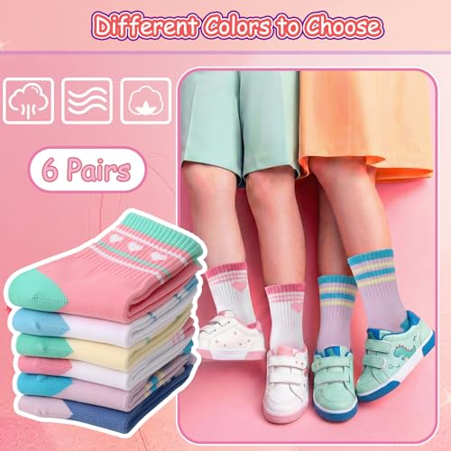 Jspupifip 6 Pairs Kids Boys Girls Crew Athletic Socks Children Cotton Striped Socks for Boys Girls Sports School Uniform 5-8Y — view 5