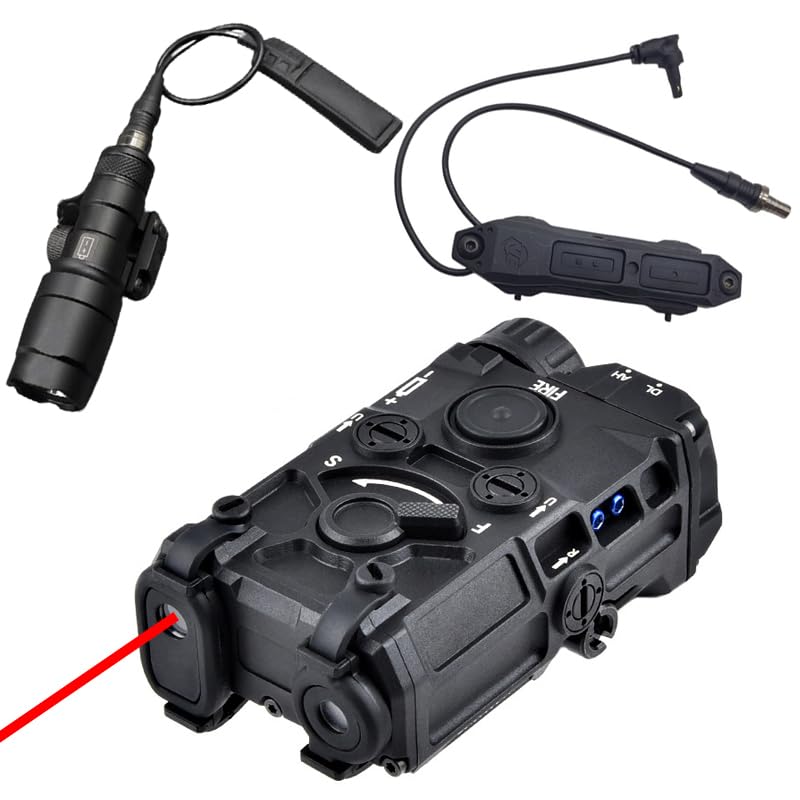 Nylon OG Box Aiming Laser Sights(with IR Laser+Red/Green/Blue Laser+White Flashlight), & M300a Strong LED Flashlight, & Modular Dual Wire Remote Pressure Switch(SF+Crane Plug) Combo,Black