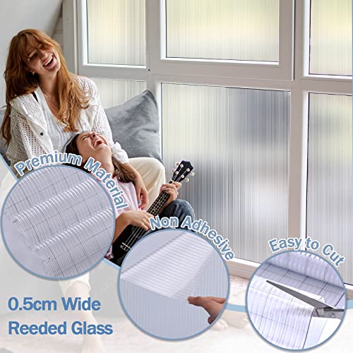 Feomos Frosted Reeded Glass Film, Window Privacy Film, Decorative Window Decals, 3D Glass Stickers For Window Door Cabinet Non Adhesive 17.3 X 78.7 Inches #TOP1