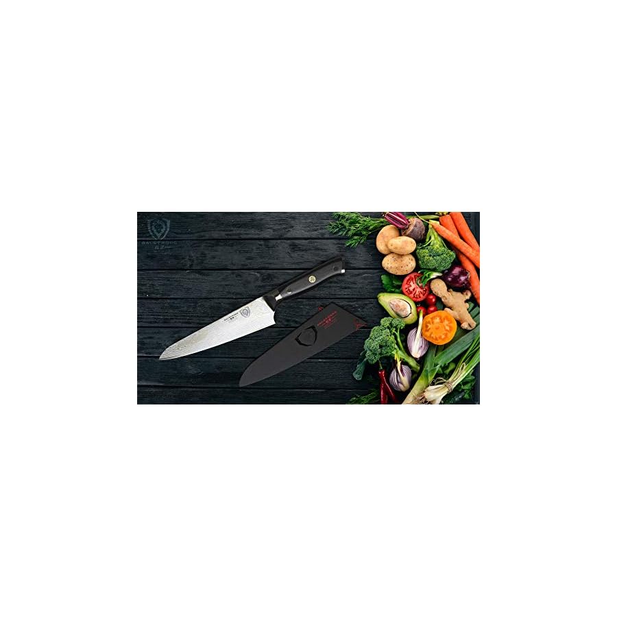 Dalstrong Chef Knife - 7 inch Blade - Shogun Series ELITE - Damascus - Japanese AUS-10V Super Steel - G10 Black Handle - Razor Sharp Kitchen Knife - Full Tang Cooking Chef's Knife - Sheath