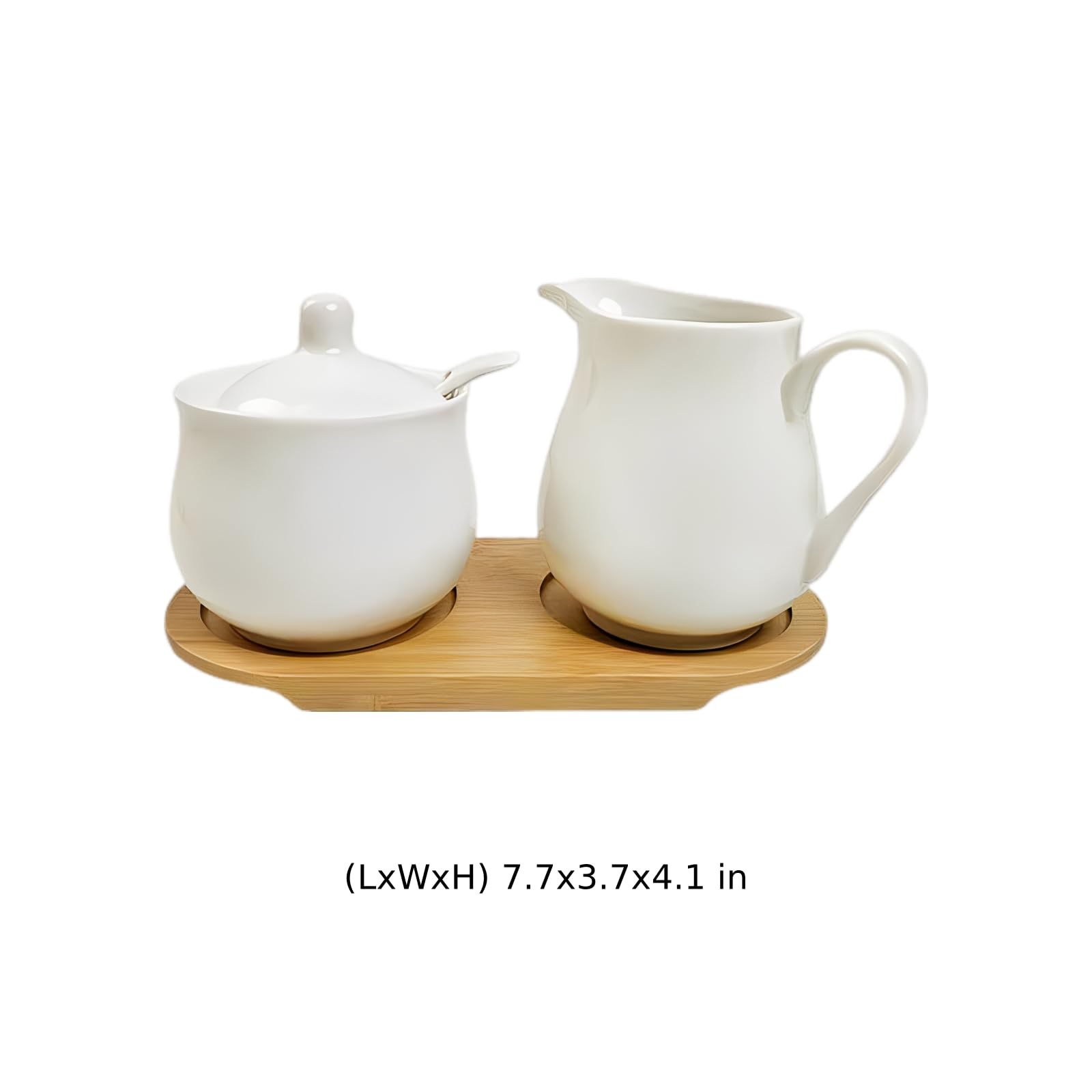 3 STK. Zucker- und Sahne-Set für die Kaffeebar, mit Zuckerdose, Milchkännchen und Holztablett, Keramik-Set mit rundem Korpus, 550 g, für Zuhause, Restaurant, Kaffee und Tee, kompaktes Design