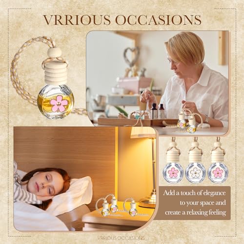 Image of BBTO 50 Pcs Hanging Car Air Freshener Car Diffuser Bottles Empty Glass Perfume Bottle Freshener Diffuser Bottle Pendant for Essential Oil Fragrance Aromatherapy Ornament(Clear,Flower)