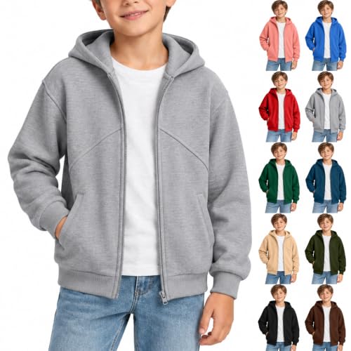 Zip Up Hoodies for Kids Boy Long Sleeve Hooded Sweatshirt Jacket Size 10-12