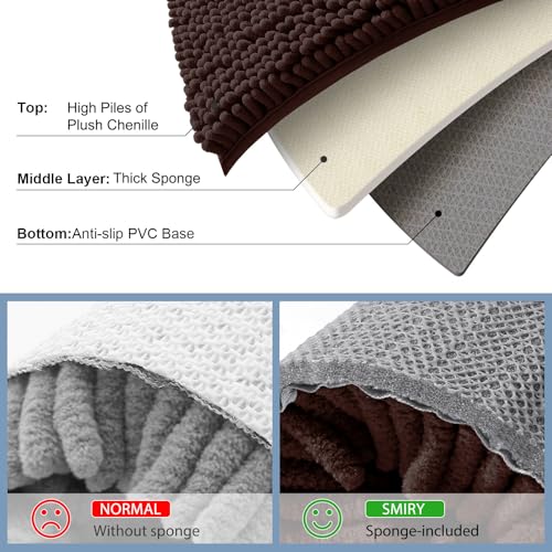 Smiry Luxury Chenille Bathroom Rugs 70x24, Extra Soft and Absorbent Shaggy Bath Mat, Machine Washable, Non-Slip Plush Carpet Runner for Tub, Shower, and Floor, Home Decor Accessories, Brown