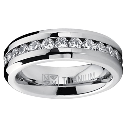 Metal Masters Ladies 2.4 Carat Eternity Titanium Ring Cubic Zirconia Wedding Band with CZ 6MM sizes 4 to 93