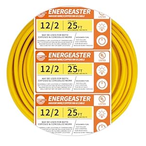 Solid Indoor 12/2 W/G NMB Cable 100ft Coil，Electrical Wire 12 Gauge Wire 2 Conductors Non-Metallic with Ground Wire(Yellow)