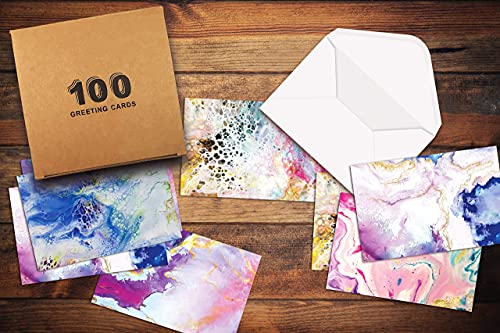 Better Office Products 100-Pack All Occasion Greeting Cards, Assorted Blank Note Cards, 4 X 6 Inch, 5 Abstract Art Designs, Blank Inside, With Envelopes, 100 Pack #TOP5