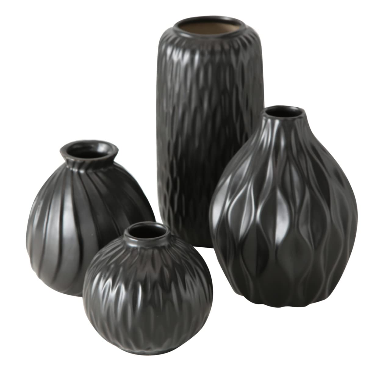 Boltze Black 4 X Zalina Vases, Height 9-20 Cm, Material: Porcelain,