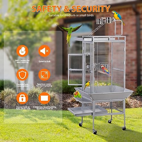 image for SUPER DEAL PRO 61-inch 2in1 Large Bird Cage with Rolling Stand Playtop