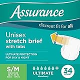 Assurance Small/Medium Unisex Stretch Briefs with Tabs 34 Ct. (Pack of 1), White
