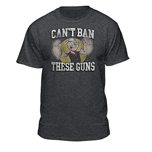 Black Friday - 80% OFF Popeye The Sailor Man Can't Ban These Guns Official Vintage Fitted T-Shirt (Small) Charcoal Heather