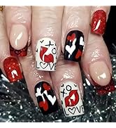 Red French Tip Press on Nails Short Fake Nails with Red Lips Design Large Square False Nails Vale...
