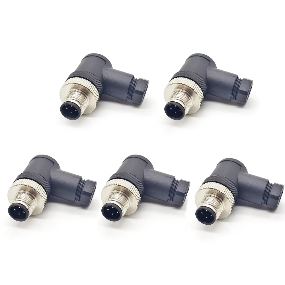 5Pcs M12 4 Pin Maschio Ad Angolo Retto Connettore, A Codice Industriale Circolare Connettore IP67 Unshiled Campo Assemblaggio Sensore Wireable 250V 4A AC/DC Connettore