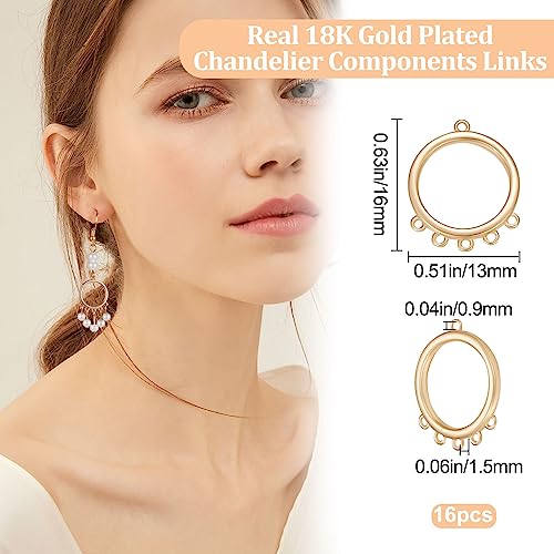 Beebeecraft 1 Box 16Pcs Chandelier Connector Charms 18K Gold Plated Round Circle Connectors Hollow Pendant Findings with 4 Loops for DIY Jewellery Gift Bracelets Necklaces Making - Image 2