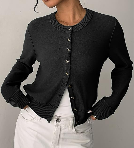 Sweetmoon Cropped Cardigan Sweaters for Women Lightweight, Knit Wool Button Up Cardigan, Fall Sweaters for Women Trendy - Image 4