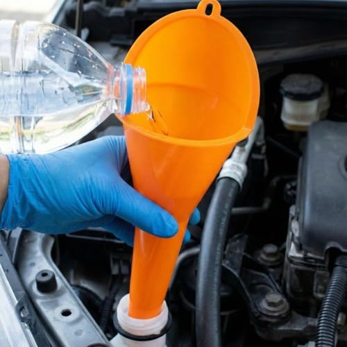 3 Stück Einfülltrichter Set, rechtwinkliges flexibles Kunststoff Trichter Set, Universal Auto Benzin Kraftstoff Trichter mit abnehmbarem Auslauf und langen Trichtern (Orange-2)