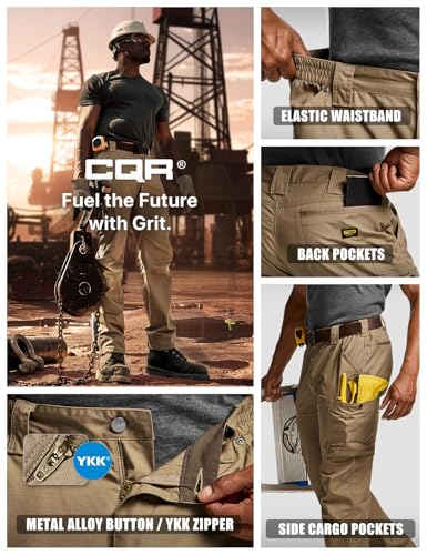 Image of CQR Men's Quick Dry Work Pants, Water Resistant Outdoor Tactical Pants, Lightweight Stretch Cargo Hiking Pants
