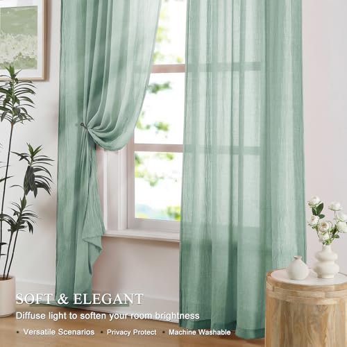 Rideaux transparents en coton vert menthe style rustique chic - 4