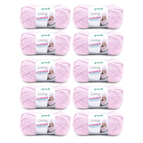 Gründl Wolle Living - Dicke Wolle zum Häkeln und Stricken - Winterwolle - Weich und wärmend - 80% Polyacryl, 20% Polyamid - 10 Knäuel 100 g / 100 m - Nadelstärke 8-9 - Rose