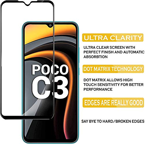 Image of Tempered Glass Screen Protector Compatible For Poco C3 ; Redmi Mi 9A ; Realme C3 Smartphone Full Screen Coverage (Except Edge To Edge) And Free Complete Easy Installation Kit