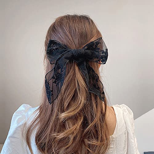 Asphire Vintage Lace Large Bow-Knot Hair Clip Handmade Embroidery Bridal Butterfly Barrette Clip Women's Updo Hair Piece Prom Party Daily Decor Accessories For Girls (Black) #TOP3