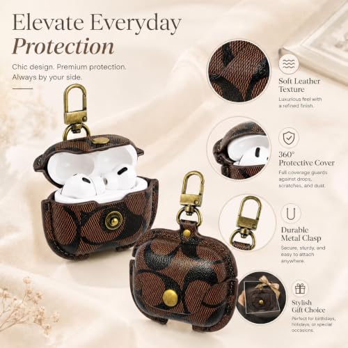 Leather Case for AirPods Pro 3, Vintage Print, Snap Button, Metal Buckle(B) - image 3