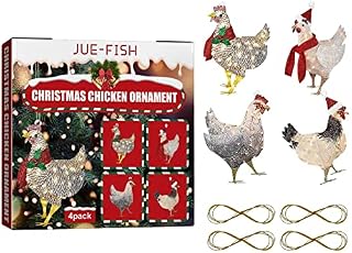 4pcs Christmas Decorations, Chicken Family Signs Christmas Tree Hanging Wooden Pendant Ornaments, Rooster Pendant Bauble Holiday Decoration, Christmas Tree Decor