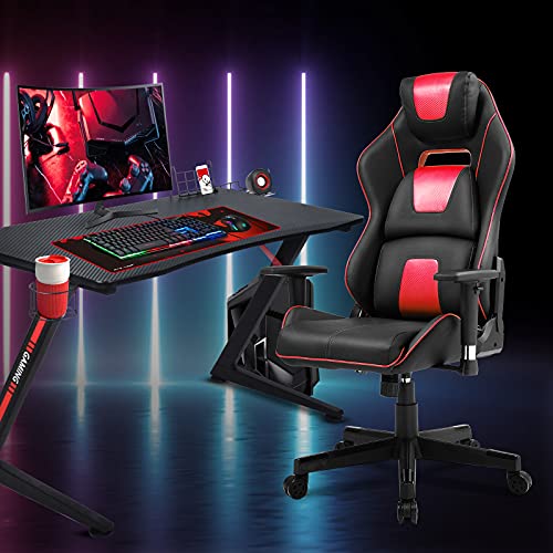 GTPLAYER-Silla-Gaming-Escritorio-Oficina-Ergonomica-para-Ordenador-Cuero-de-PU-con-3D-Reposabrazos-Ajustables-y-Respaldo-Reclinable-Rojo
