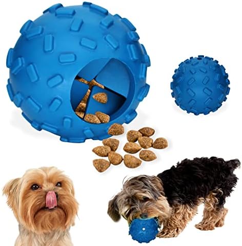 Dog Puzzle Treat Toy, Interactive Toy for Puppy Small Medium Breed Dogs, Treat Dispensing Ball Slow Feeder for Teeth Cleaning, Dog Chew Toy for Aggressive Chewers, Tough Durable Rubber, Navy