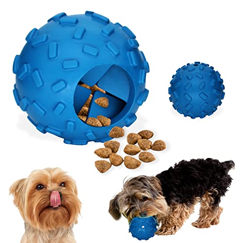 Dog Puzzle Treat Toy, Interactive Toy for Puppy Small Medium Breed Dogs, Treat Dispensing Ball Slow Feeder for Teeth Cleaning, Dog Chew Toys for Aggressive Chewers, Tough Durable Rubber, Navy
