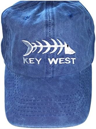 Key West Baseball Cap, Fish Bone, Stone Washed Blue