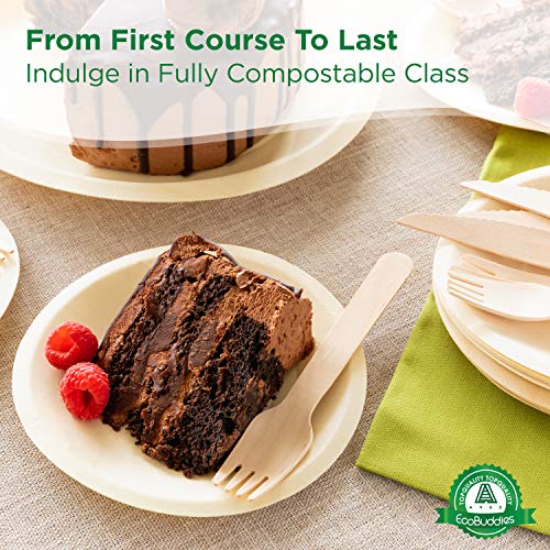 Disposable Wooden Plates Set Of 50 – 100% Poplar Wood Dinner & Dessert Plates For Parties, Weddings, Camping – Smooth, Durable, Biodegradable, Dye- & Chemical-Free With Recyclable Storage Box #TOP4
