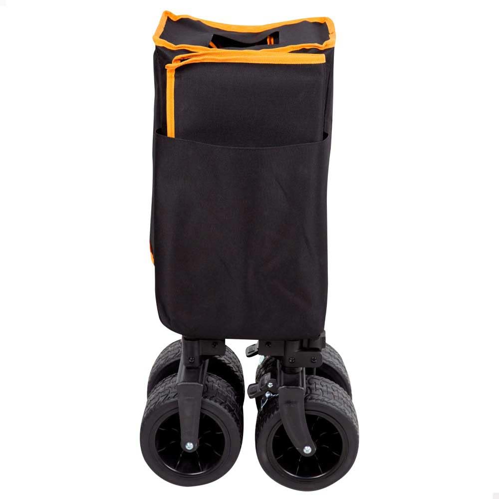 AKTIVE Chariot de Transport Pliable, Plage, Jardin, Camping, Jusqu'à 80 kg, roulettes Robustes et roulettes Pivotantes à 360° avec Frein, Poignée Multiangle, avec Pochette, Noir et Orange