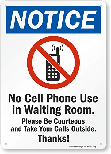 SmartSign-S-8798-Pl-14 'Notice - No Cell Phone Use In Waiting Room. Please Take Your Calls Outside' Sign | 10' x 14' Plastic, Black/Blue/Red on White
