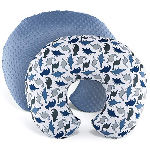 The Peanutshell Nursing Pillow Cover Set For Baby Boys Or Girls | Dinosaur & Navy Blue Minky Dot | Unisex 2 Pack #TOP20