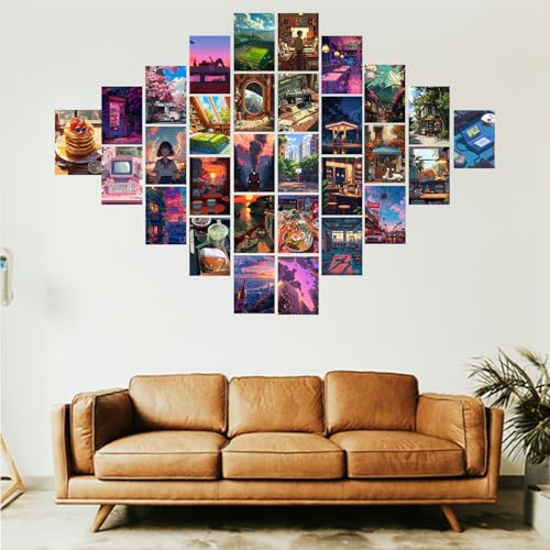 Image of Wallgasm Lofi Poster Set - Set of 30, 4 x 6 Inches Posters Room Decor Product | Poster for Home, Room, Gym, Dorm Room, Hostel | Collage Kit | Lofi aesthetic