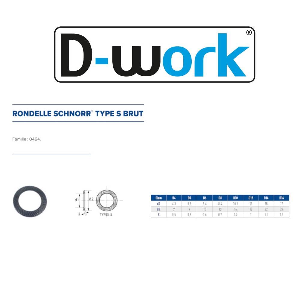 D-Work 1000 Arandelas SCHNORR (S) de Seguridad con Efecto Muelle M5 mm - Bruto