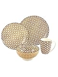 CreaTable, 20314, Serie MANDALA, Geschirrset Single Set braun 4 teilig, Steinzeug
