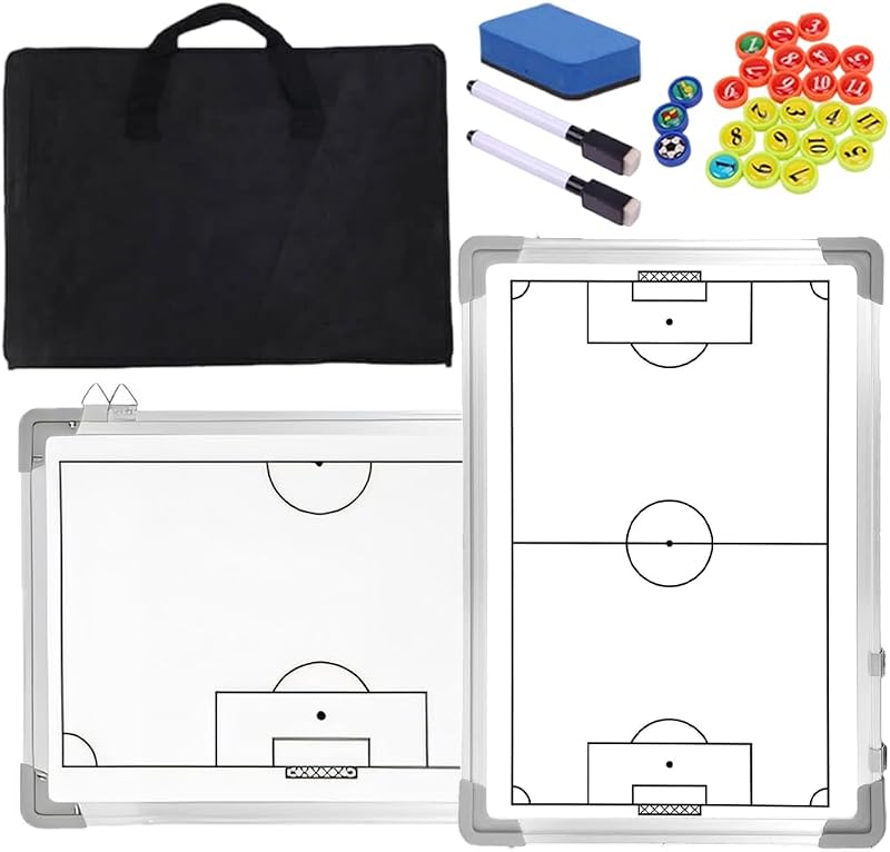 Magnetic Soccer Coaching Board, Double-Sided Dry Erase Tactics Board with Player Markers, Pen and Eraser, Portable Clipboard for Coaches, Coach Training Equipment Coach Gift (White Board)