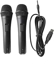 Kit 2 Microfones Dinâmicos com Fio Profissional, Corpo em Metal Preto, com Cabos de 3 Metros, Conector 6.35mm, para Voz, Igreja, Karaokê, Palestras