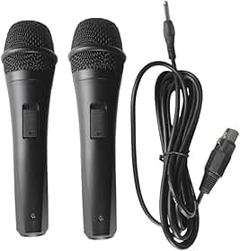 Kit 2 Microfones Dinâmicos com Fio Profissional, Corpo em Metal Preto, com Cabos de 3 Metros, Conector 6.35mm, para Voz, Igreja, Karaokê, Palestras