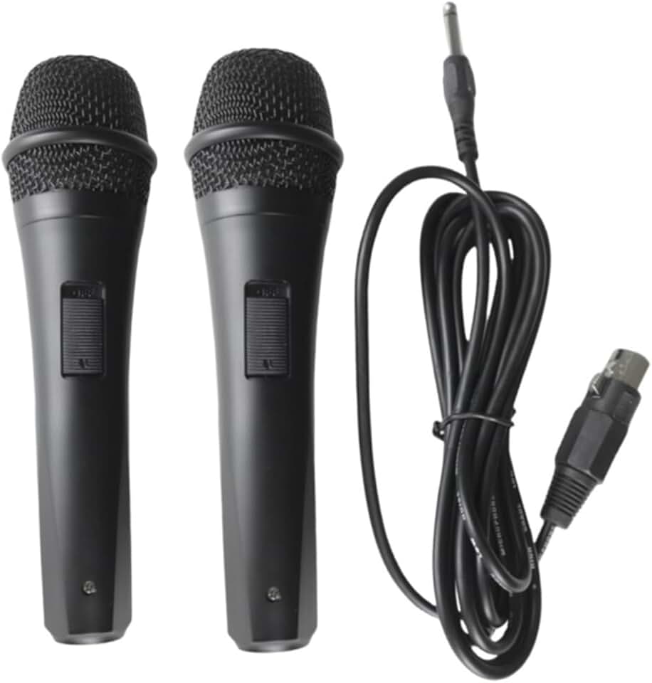 Kit 2 Microfones Dinâmicos com Fio Profissional, Corpo em Metal Preto, com Cabos de 3 Metros, Conector 6.35mm, para Voz, Igreja, Karaokê, Palestras