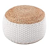 casamia Sitzpouf Jute Sitzhocker rund 50x50 cm Deko Hocker Jute Natur Sitzpouf Bodenkissen Fußhocker Farbe Weiss Jute Natur