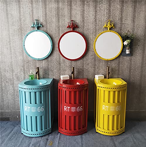 Yrra Vanity Unit - Bathroom Cabinets - Bathroom Cupboards - Industrial Wind Vanity Unit - Free Standing Vanity Basin 18.8 X 18.8 X 33.8 In,Red,With Mirror #TOP1