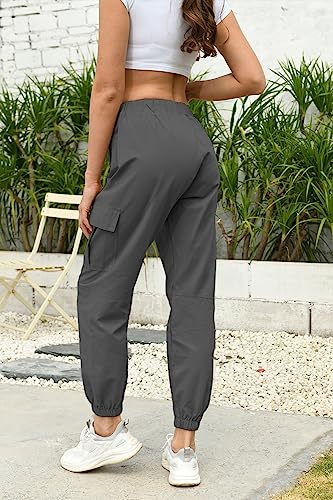 Image of AOWKULAE Girls Cargo Pants Drawstring Jogger Pants,Grey,13-14Y