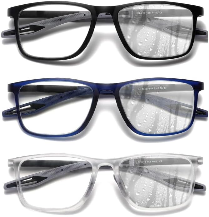 Hubeye TR90 Sports Glasses for Men and Women Ultralight Flexible Anti-Blue Light Computer glasses?Black+Matte Blue+Matte Transparent,+3.5 Black+matte Blue+matte Transparent 3.5 Diopters