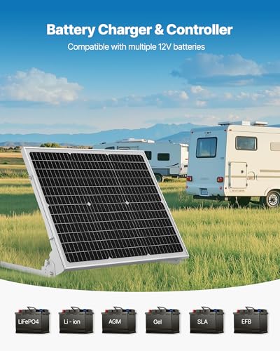 image for VEVOR 50W 12V Solar Battery Trickle Charger Maintainer, Mono Solar Pan