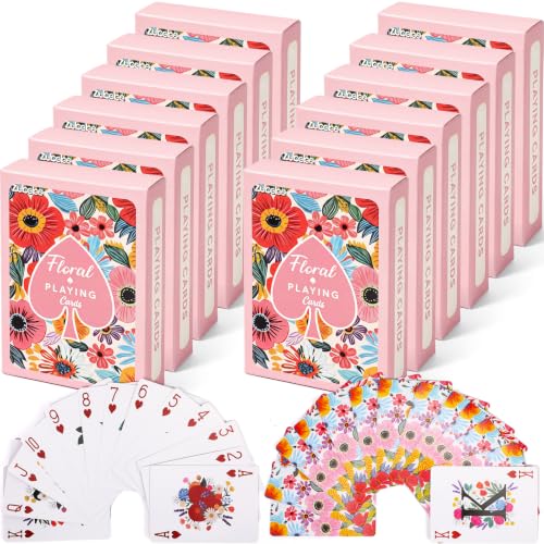 Zubebe 12 Sets Floral Playing Cards Standard Deck of Card for Game
