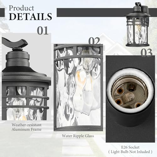 Image of Darkaway 2pcs Large Outdoor Porch Lights Wall Mount, 15inch Outside Light Fixtures Sconces Wall Lighting with Water Ripple Glass Waterproof Exterior Lights for Patio Yard Garage